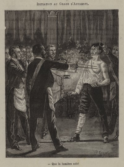 Zasvěcení do učňovského stupně. "Budiž světlo!" (rytina) od French School