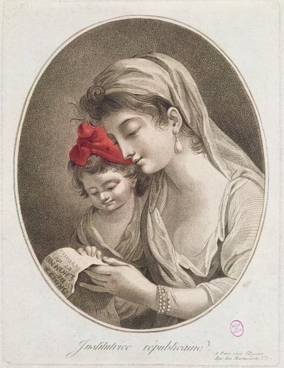Institutrice Republicaine. c.1789 (barevná rytina) od French School
