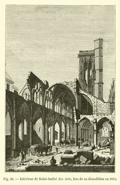 Interiér Saint-Andre des Arts, během jeho demolice v roce 1815 od French School