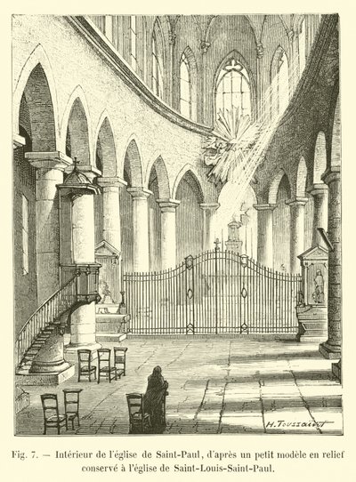 Interiér kostela Saint-Paul, z malého modelu v reliéfu dochovaného v kostele Saint-Louis-Saint-Paul od French School