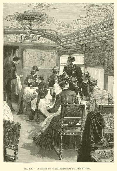 Interiér vlaku Wagon-Restaurant of the Orient (rytina) od French School