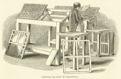 Interiér skladatelské dílny (rytina) od French School