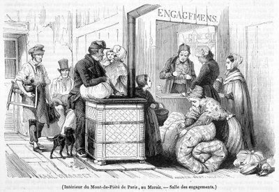 Interiér Mont-de-Piété v Paříži, v Marais: zásnubní síň - v "Le Magasin picturesque" č. 6 z června 1842 od French School