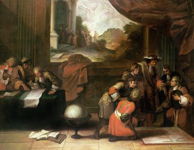 Interiér pokoje s geografy a matematiky, c.1680-90 od French School