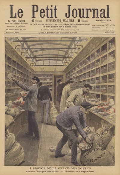 Interiér poštovního vozu ve francouzském vlaku (barva litho) od French School
