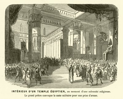Interiér starověkého egyptského chrámu během bohoslužby (rytina) od French School
