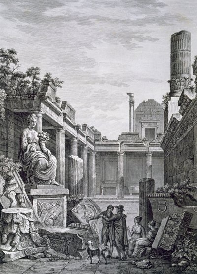 Interiér římských lázní, Nimes, z Antiquités de la France: svazek I, Monuments de Nimes od French School