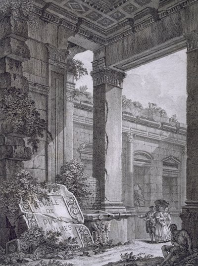 Interiér chrámu Diany, Nimes, z Antiquités de la France: svazek I, Monuments de Nimes od French School