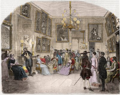 Vnitřní pohled na greenroom (Comedie Francaise v Paříži) - Vnitřní pohled na foyer umělců - Comedie Francaise - Rytina v „Tableau-de-Paris““ od Edmonda Texiera 1852 od French School