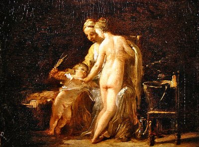 Interiér s dámou ve vaně, cca 1800 (olej na panelu( od French School