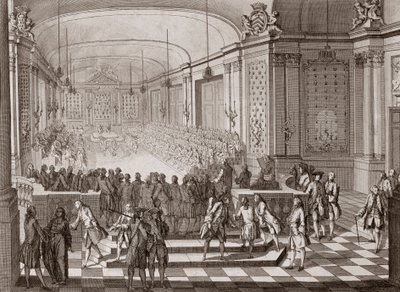 Vnitřní pohled na Jacobins Hall, v Nantes, během držení Spojených států Bretaň v roce 1764. od French School