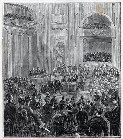 Jacques Babinet (1794 - 1872), francouzský fyzik a astronom na slavnostním setkání pěti akademií v roce 1840 - Rytina v „Vědách dosažitelných všem – fyzika a chemie“ od Alexise Clerca – Konec 19. století. Soukromá sbírka. od French School