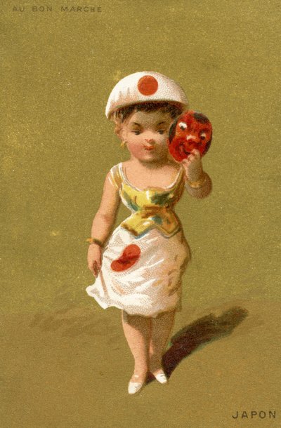 Japonská dívka ze série ilustrací dětí z různých zemí, vyrobených jako propagační karty pro obchodní dům Bon Marché v Paříži, kolem roku 1890 od French School