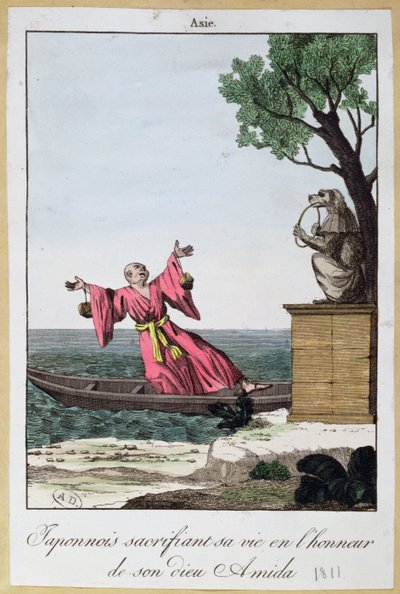 Japonec obětující svůj život na počest boha Amidy, 1811 (barva litho od French School