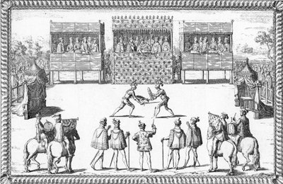 Jarnacův puč: Souboj Guye Chabota de Jarnaca a Francoise de Vivonne de la Chataignerie před soudem v Saint-Germain-en-Laye od French School