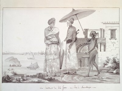 Obyvatelé ostrova Jáva na cestě do Surabaye, Ilustrace z Cesty kolem světa od Louis Isidore Duperrey, L F Lejeune od French School