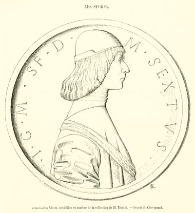 Jean-Galeas Sforza, mramorový medailon ze sbírky M Timbala (rytina) od French School