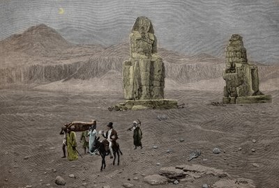 Jean Francois Champollion u Memnonových kolosů v Egyptě (rytina) od French School