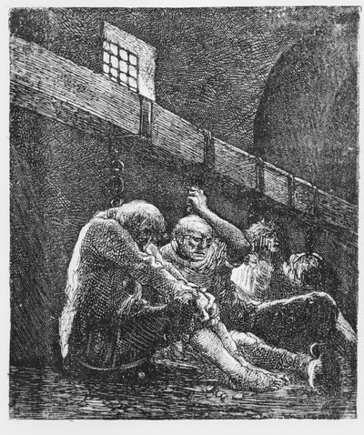 Jean Valjean ve vězení, ilustrace z Les Miserables, od Victora Huga, 1865 od French School
