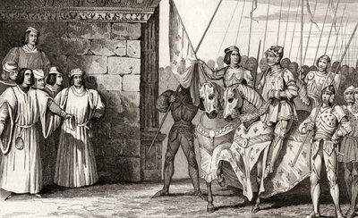 Johanka z Arku (1412-31) přijíždí do Remeše v roce 1429, aby se zúčastnila korunovace Karla VII. (1403-61) z „Histoire de France“ od Colarta, vydaného kolem roku 1840 od French School