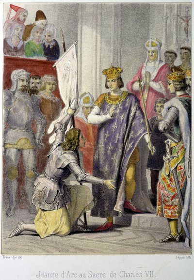Johanka z Arku při korunovaci Karla VII. - litografie od French School