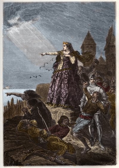Joanna z Flander zpozoruje připlouvající anglickou flotilu, aby vysvobodila Hennebonta od French School
