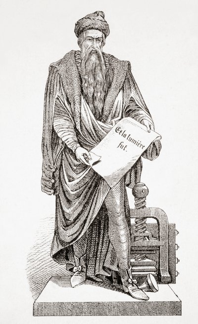 Johannes Gutenberg, ze starověké a moderní univerzální historie, vydáno ve Štrasburku kolem roku 1860 (rytina) od French School