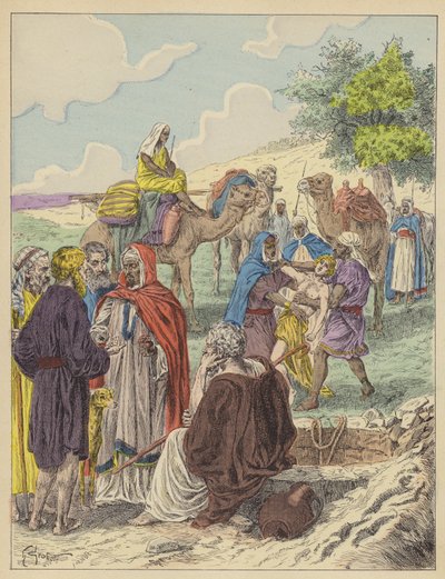 Josef prodán svými bratry (barevná litografie) od French School