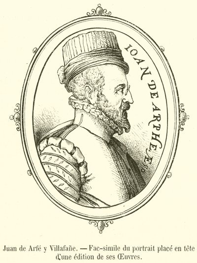 Juan de Arfe y Villafane, faksimile portrétu umístěná v čele edice jeho děl (rytina) od French School