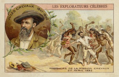 Jules Crevaux (1847-1882) na břehu řeky Rio Pilcomayo v Argentině dne 27. dubna 1882 od French School