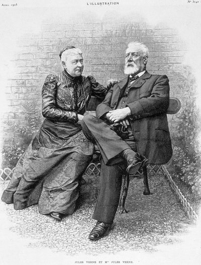 Jules Verne a jeho manželka - rytina od French School