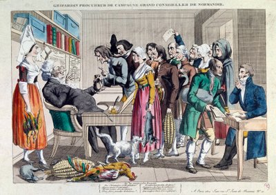 Spravedlnost: „Gripardin, právník kampaně, velký rada Normandie“ Litografie z 18. století. Paříž, Musee Carnavalet od French School