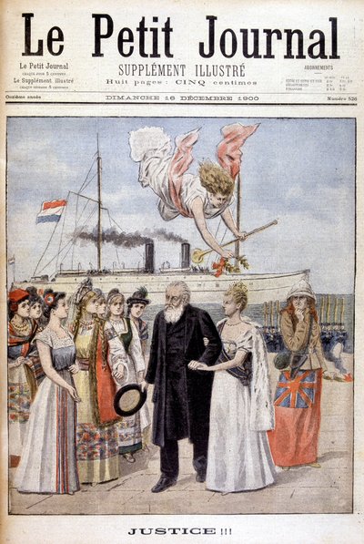Spravedlnost! : Prezident Kruger přichází hájit věc svého lidu v Holandsku ke královně Wilhelmine - v „Le Petit Journal“ z 16.12.1900 (rytina) od French School