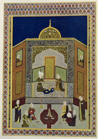 Kadi Pere-au-pet pod kupolí, ilustrace pro The Arabian Nights, 1895 (barevná rytina) od French School