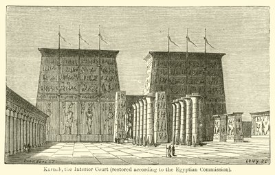 Karnak, vnitřní soud, restaurováno podle egyptské komise (rytina) od French School
