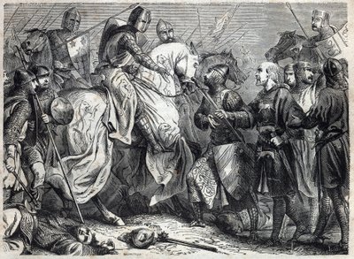 Král Alfonso V. Velkolepý (v. 1396-1458), král Aragonie, dobývá Neapolské království. Rytina do „“ Historie papežů (...) Zločiny královny, krále a císařů v průběhu staletí“ od Maurice Lachatre od French School