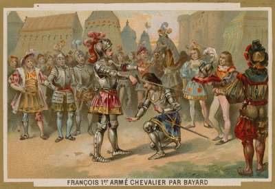 Francouzský král Karel I. pasován na rytíře Chevalier de Bayard po bitvě u Marignana, 1515 od French School