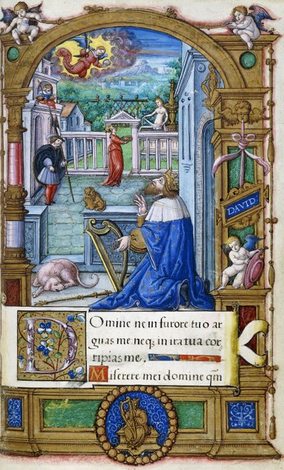 Král David s harfou, z Knihy hodin vytvořené pro Františka I., kolem 1532-1540 od French School