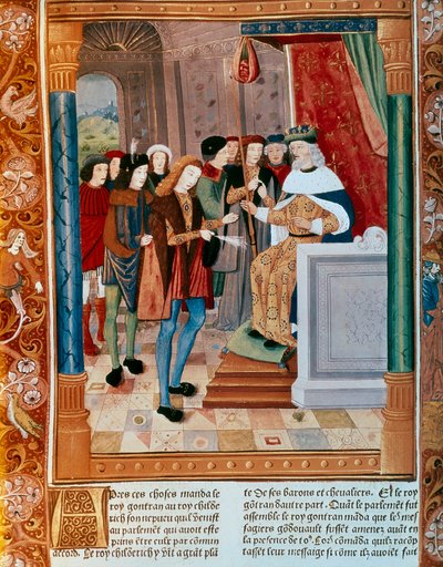Král Gontran I. Iluminovaný rukopis. 15. století. od French School