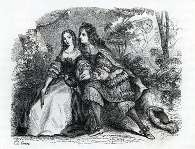 Král Ludvík XIV. (1638-1715) a jeho milenka Louise de La Valliere (1644-1710) - (rytina) 1846 od French School