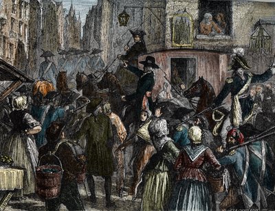 Král Ludvík XVI. a jeho rodina převezena do chrámu (barevná rytina) od French School