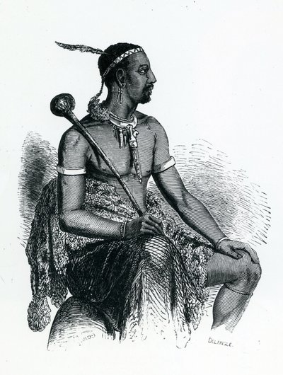 King Moshoeshoe I (asi 1786-1870) 1833 (rytina) od French School