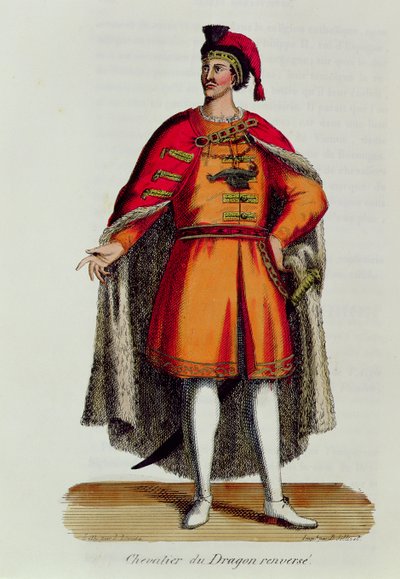Rytíř uherského řádu draka převrácen, ilustrace z Histoire et Costumes des Ordres Monastiques od Pierra Helyota (1660-1716), 1842 od French School