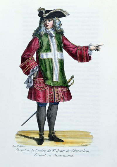 Rytíř řádu svatého Jana Jeruzalémského, ilustrace z knihy Dějiny a kostýmy mnišských řádů od otce Helyota, 1842. od French School