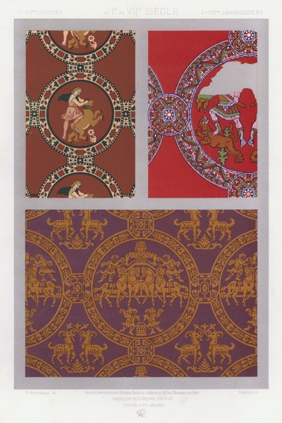 Ornament of the Fabrics: I-VIIth Century, od Ir do VIIth Century, I-VIItes Jahrhundert (barva lito) od French School
