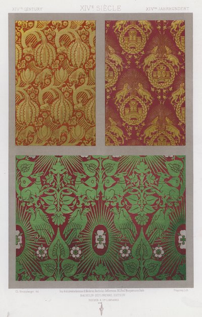 Ornament Of Fabrics: XIV. století, XIV. Siecle, XIVtes Jahrhundert (barevné lito) od French School
