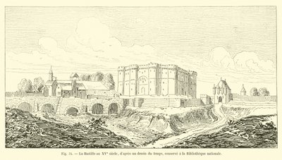 Bastila v 15. století, z dobové kresby, uchovávané v Národní knihovně od French School