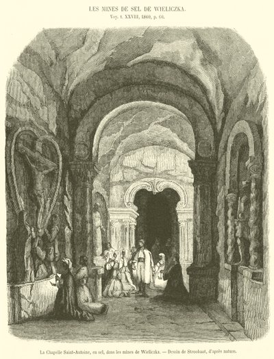 Kaple Saint-Antoine, v soli, v dolech Wieliczka (rytina) od French School