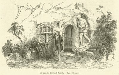 Kaple Saint-Robert, vnější pohled (rytina) od French School