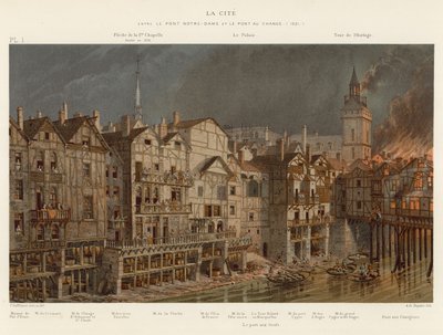 La Cite, mezi Pont Notre-Dame a Pont au Change, 1621 od French School